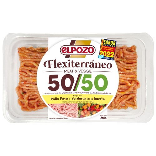 Preparado de carne picada de pollo, pavo y verduras de la huerta EL POZO Flexiterráneo 300 G.
