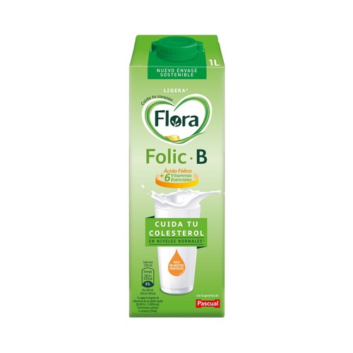 FLORA Preparado lácteo desnatado, con ácido fólico y 6 vitaminas, que ayuda a controlar el colesterol  Folic B ligera 1 l.