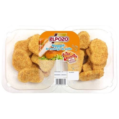 Nuggets extra crujientes de pechuga de pollo, elaborados sin gluten EL POZO 320 g.