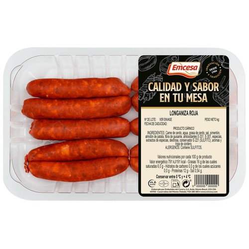 EMCESA Bandeja de longanizas frescas rojas elaboradas sin gluten