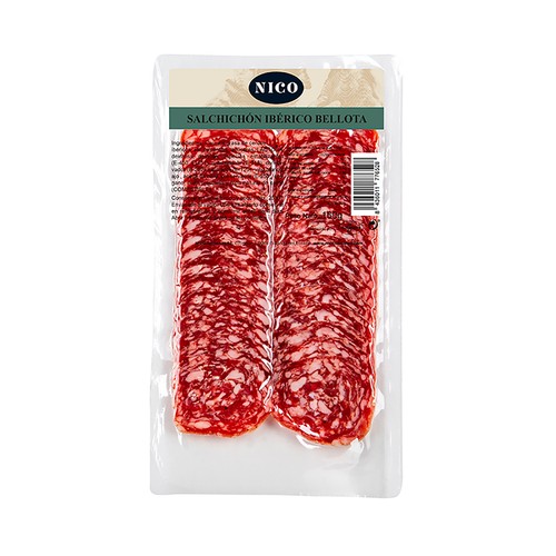 NICO JAMONES Salchichón ibérico de bellota, cortado en lonchas NICO JAMONES 150 g.