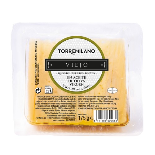 TORREMILANO Queso de oveja cortado en aceite de oliva virgen TORREMILANO 200 g.