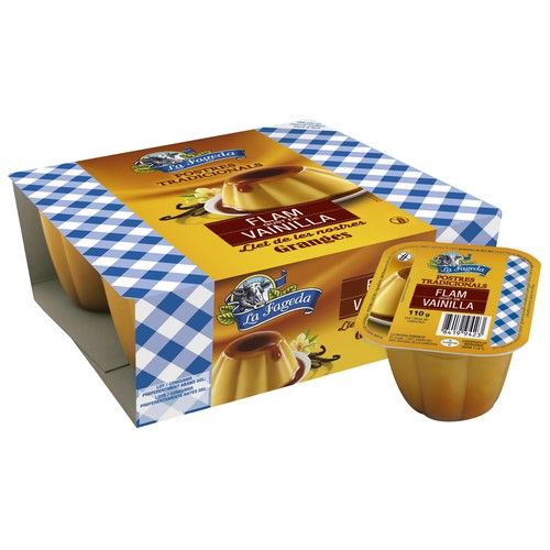 LA FAGEDA Flan con sabor a vainilla, elaborado con leche de granja LA FAGEDA Postres tradicionales 4 x 110 g.