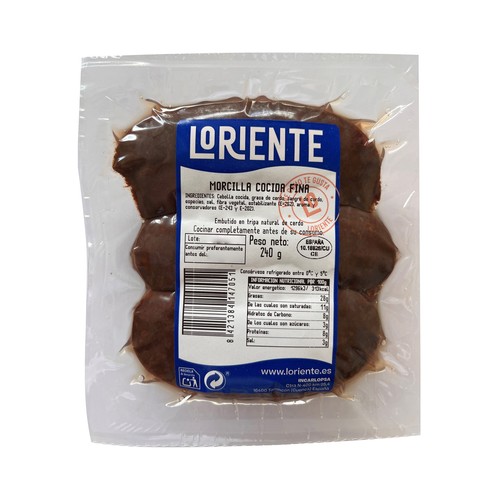 LORIENTE Morcillas cocidas finas (cebolla), envasadas al vacio 240 g.