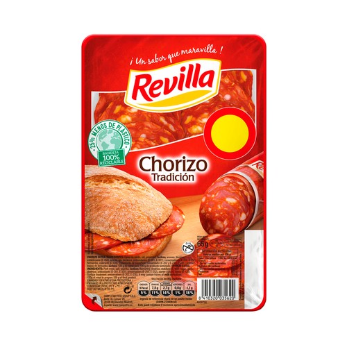 REVILLA Chorizo cortado en lonchas, elaborado sin gluten REVILLA 65 g.