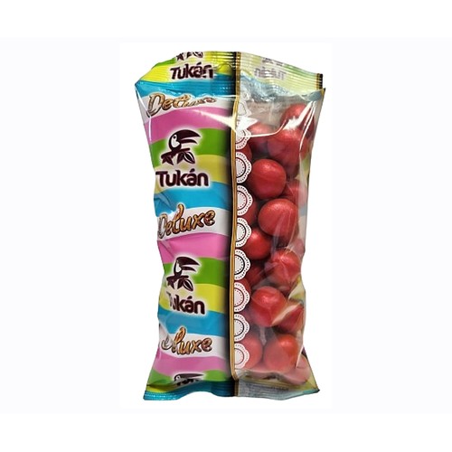 TUKAN Bolas de maíz con chocolate blanco y color rojo 200 g.