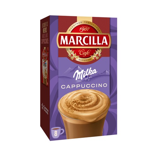 MARCILLA Café soluble cappuccino con chocolate Milka 8 x 15 g.