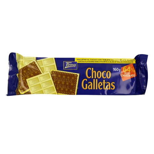 TIRMA Galletas al cacao con tableta de chocolate blanco 160 g.