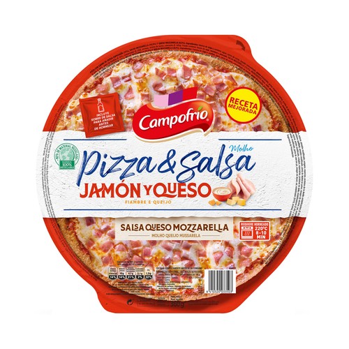 CAMPOFRÍO Pizza de jamón y queso mozzarella con salsa de queso Mozzarella 360 g.