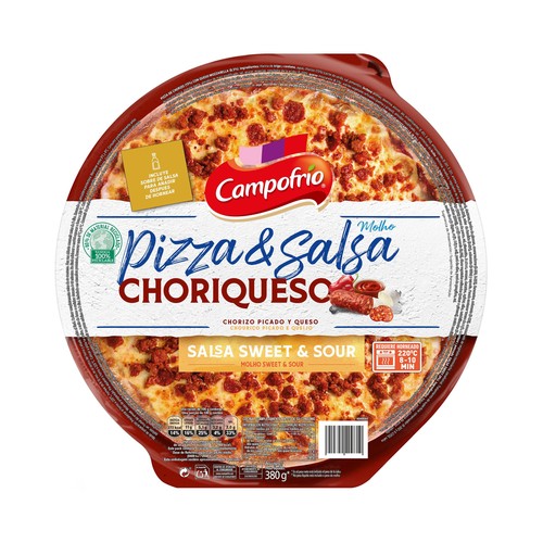 CAMPOFRÍO Pizza & salsa Pizza de chorizo picado y queso con salsa sweet & sour 380 g.