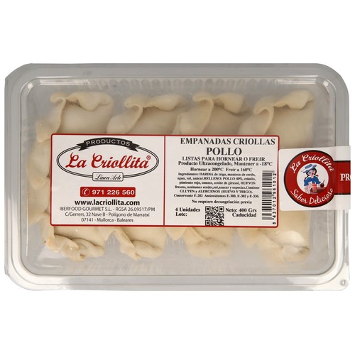 LA CRIOLLITA Empanadillas (empanadas) criollas, rellenas de pollo 4 uds.