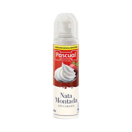 PASCUAL Nata montada azucarada en spray , con dosificador especial para reposteria PASCUAL 250 g.