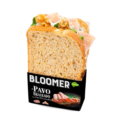 BLOOMER de Ñaming Sandwich con pan con 12 cereales, relleno de pavo braseado 200 g.