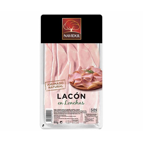 NAVIDUL Lacón ahumado de forma natural, elaborado sin gluten y cortado en lonchas NAVIDUL 80 g.