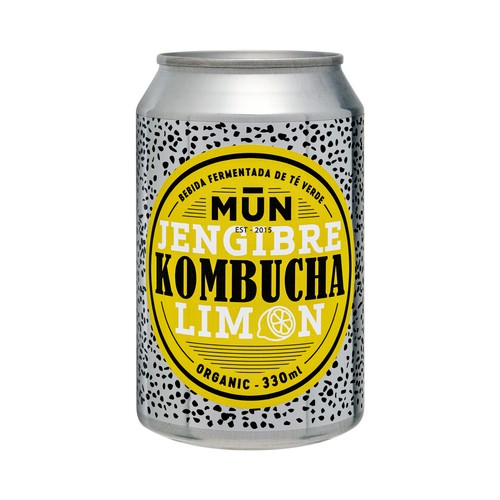 MUN Bebida fermentada de té verde ecológico (Kombucha) con limón y jengibre lata 33 cl.