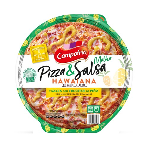 CAMPOFRÍO Pizza de jamón y queso con salta y trocitos de piña 360 g.