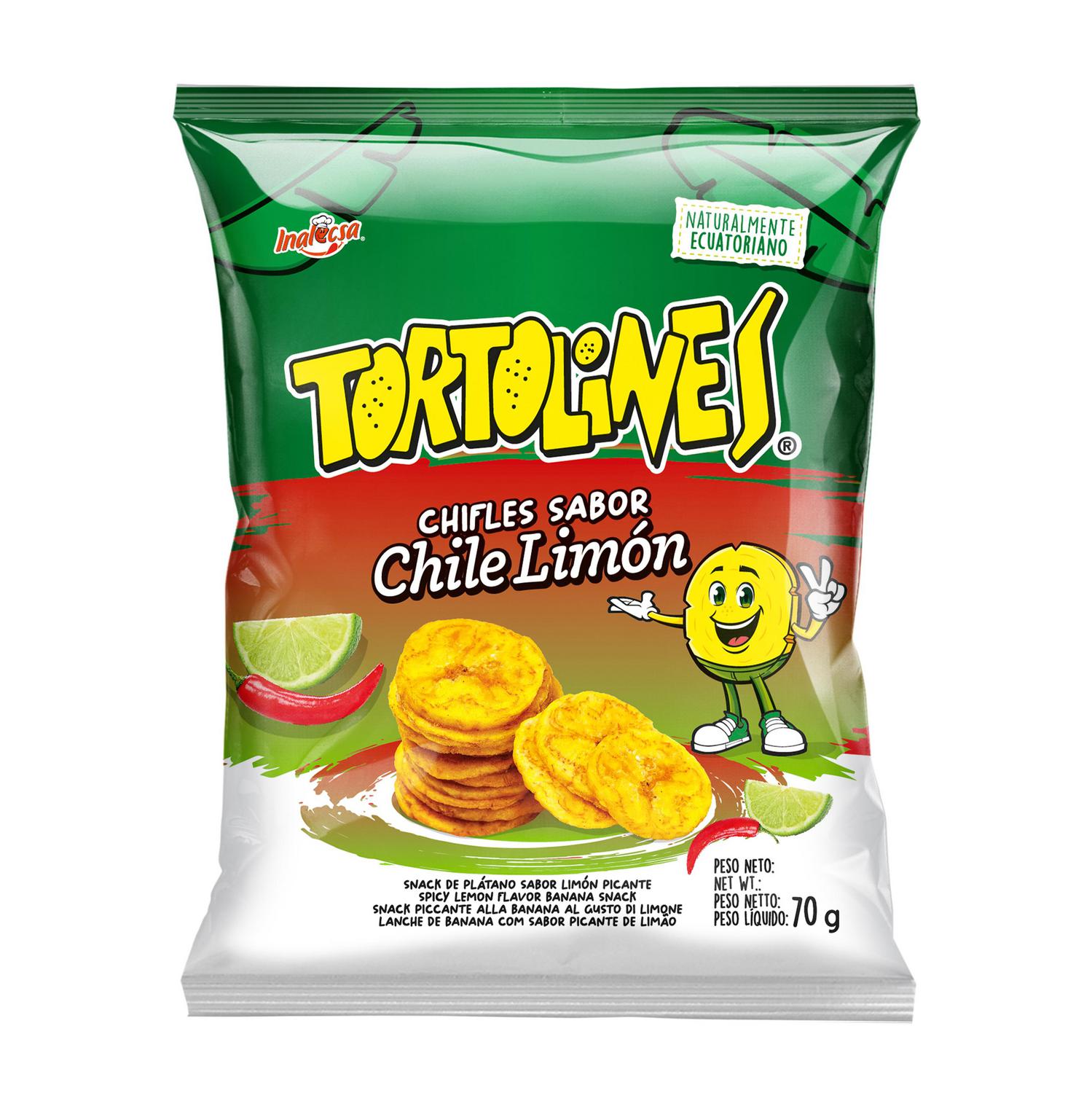 Snacks de chifles de plátano sabor chile y limón Tortolines 70 g.