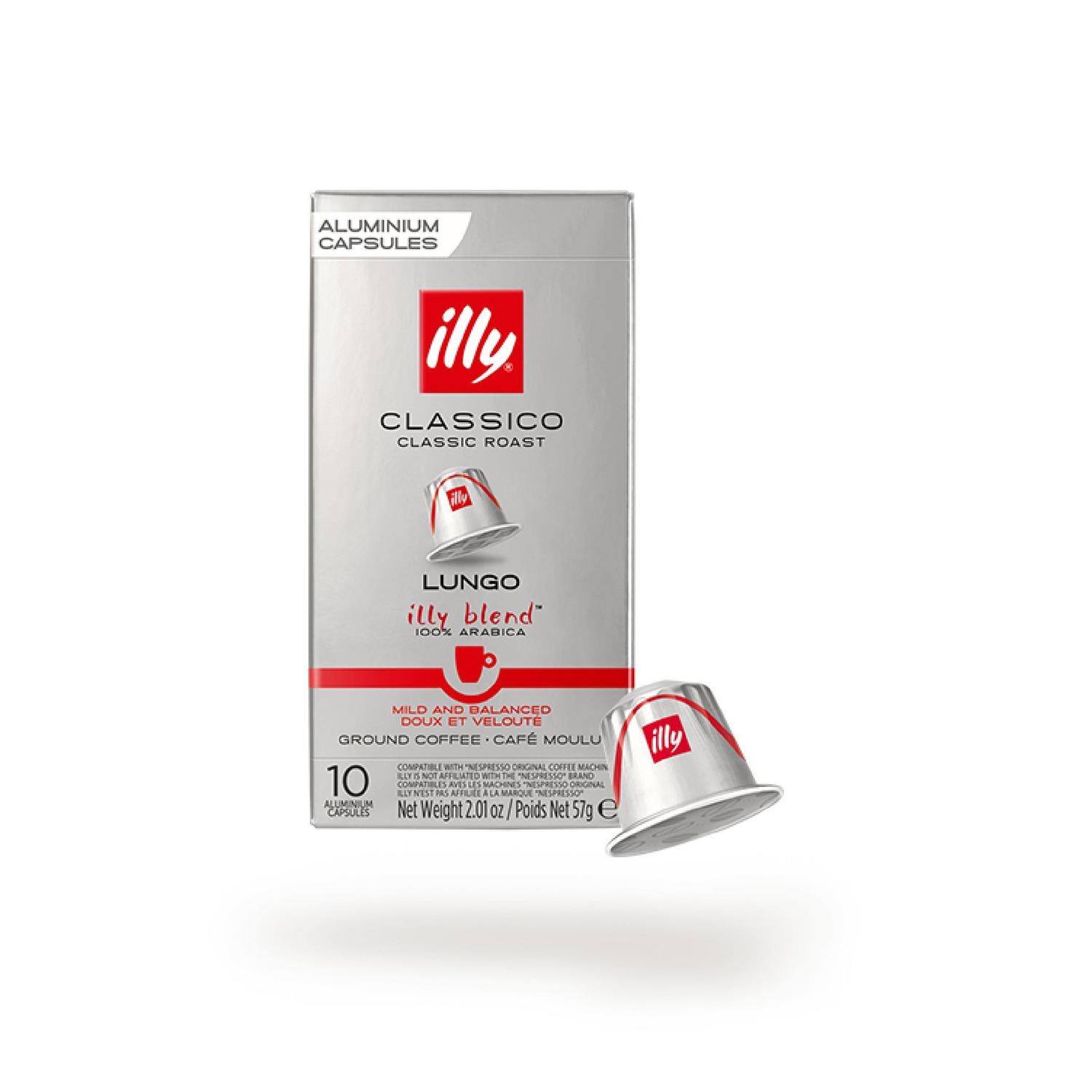 Café lungo clássico en cápsulas Illy compatible con Nespresso 10 unidades de 5,7 g.