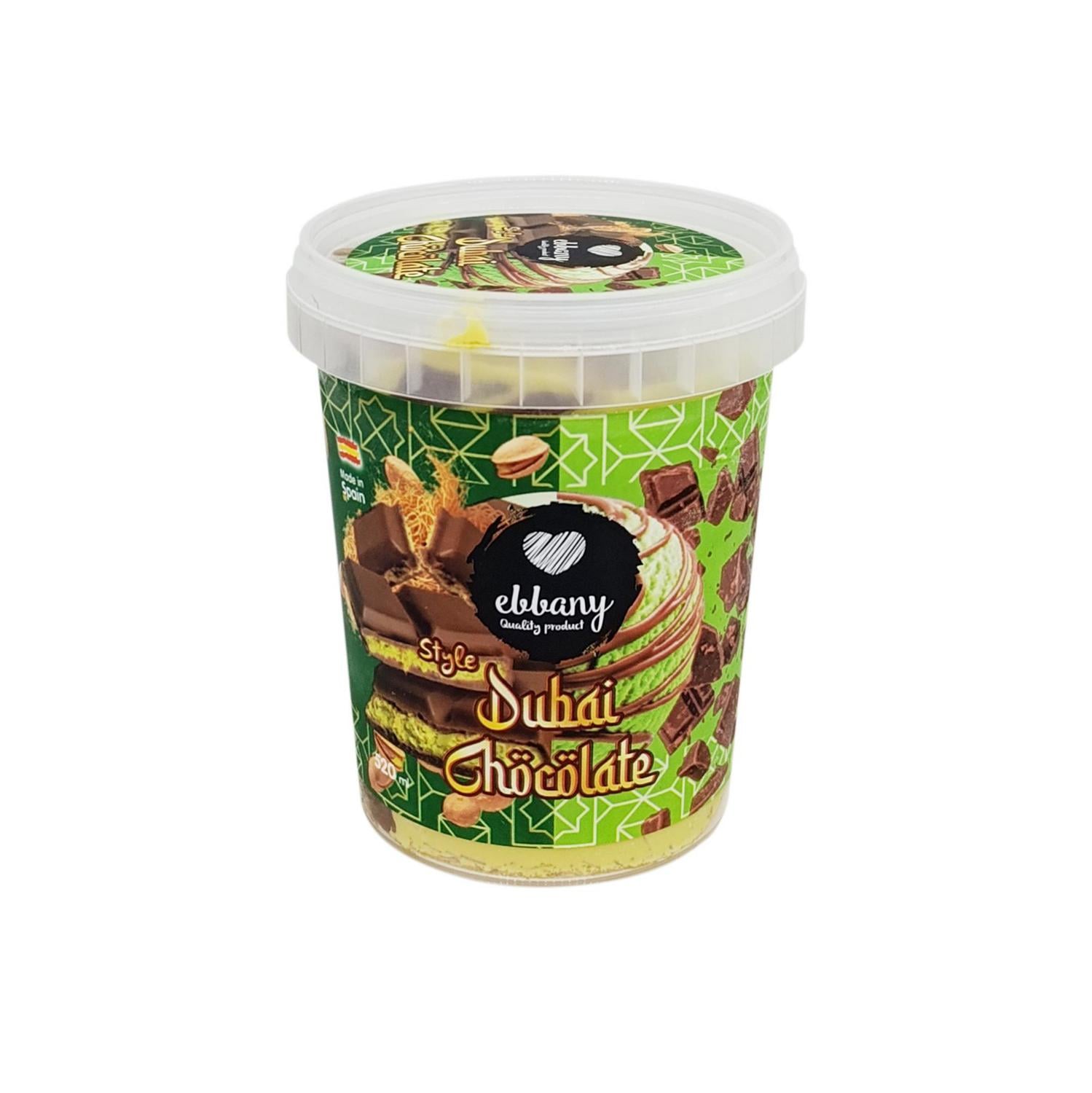 Helado de pistacho con almendra, kataifi y chocolate Ebbany Quality Product 520 ml.