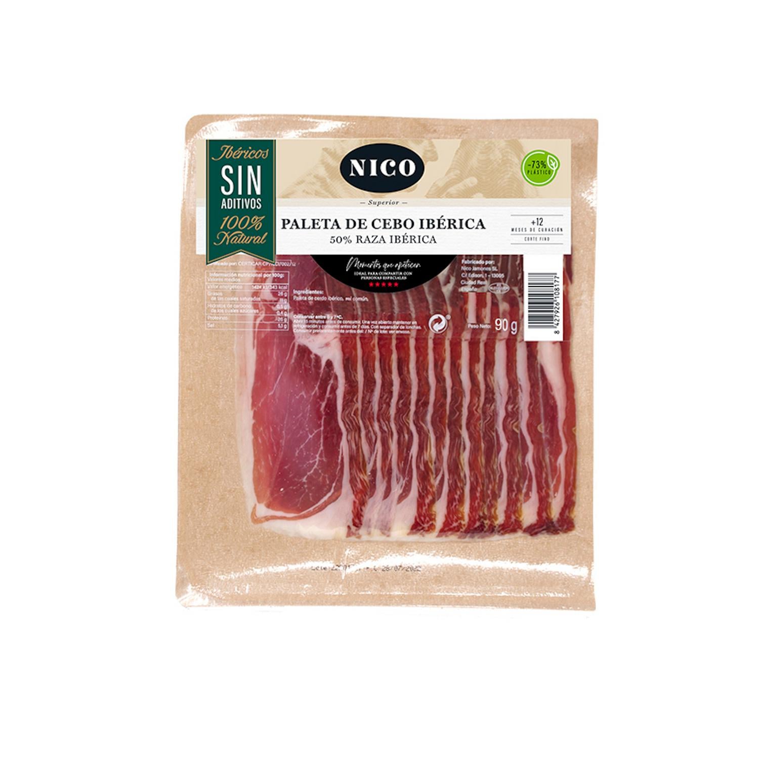 Paleta de Cebo Ibérica 50% Raza Ibérica en lonchas Nico 90 g