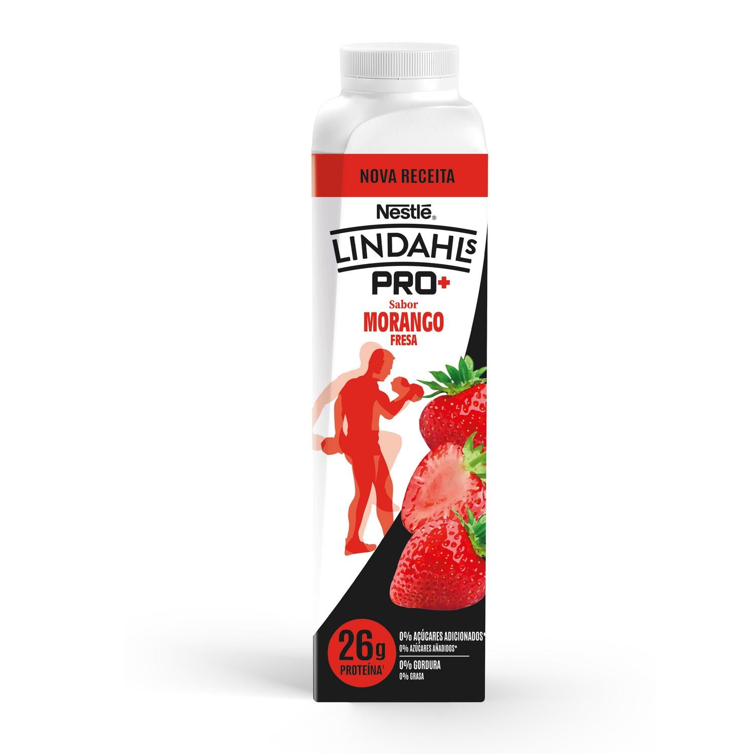 Leche fermentada liquida desnatada pro+ sabor fresa sin azúcar añadido Lindahls sin gluten y sin lactosa 345 g.