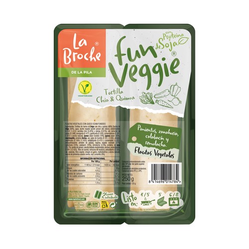 LA BROCHE Flautas vegetales de Quinoa y Chia rellenas de pimientos, zanahoria, calabacín y remolacha LA BROCHE Fun veggie 2 x 125 g.
