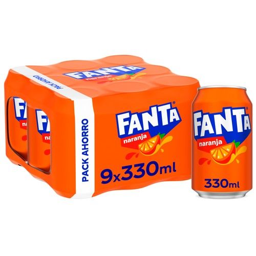FANTA Refresco de naranja pack de lata de 9 uds x 330 ml.
