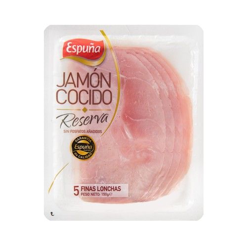 ESPUÑA Jamón cocido sin fostatos añadidos, cortado en lonchas ESPUÑA Reserva 125 g.