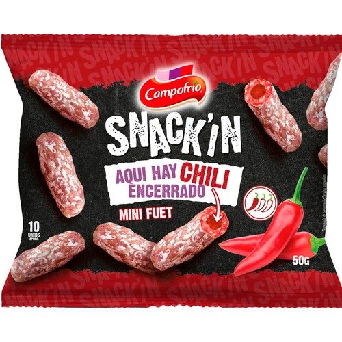 CAMPOFRÍO Mini fuets rellenos de chili, ideales para tomar como aperitivo CAMPOFRÍO Snack´in 50 g.