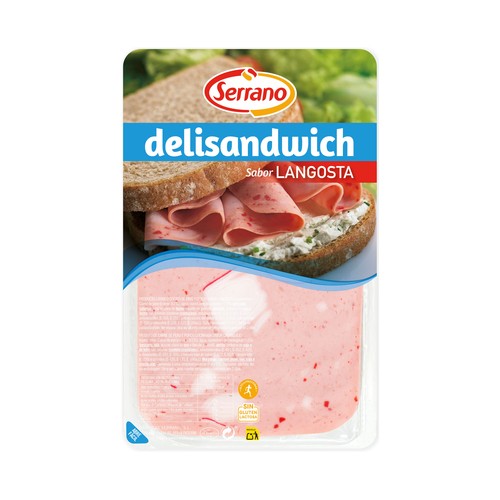 SERRANO Fiambre de pavo y cerdo con sabor a langosta, cortado en lonchas SERRANO Delisandwich 100 g.