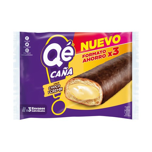 QÉ! Cañas sabor chocolate y crema QÉ CAÑA 3 uds. 321 g.