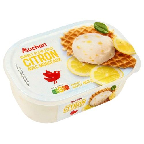 AUCHAN Tarrina de sorbete de limón con trocitos de limón 1 l. Producto Alcampo