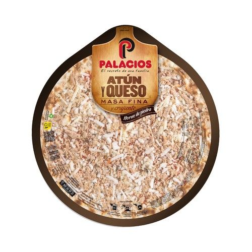 PALACIOS Pizza de atún y queso con masa fina y crujiente cocida en horno de piedra PALACIOS 400 g.