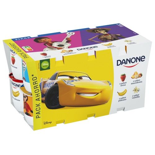 Yogures con sabores variados (4 de fresa, 4 de macedonia, 4 de plátano y 4 de vainilla) DANONE 16 x 120 g.