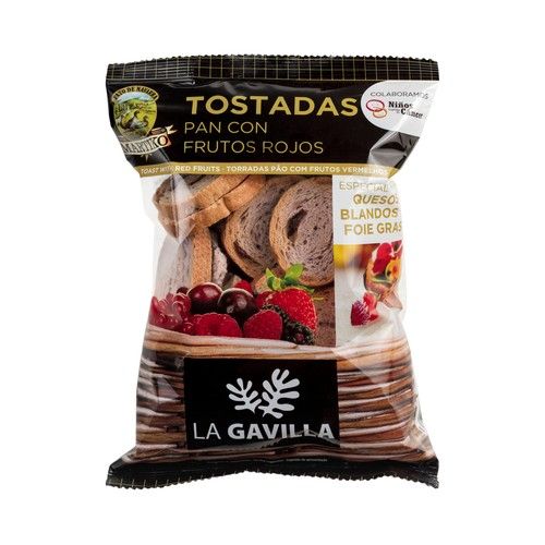 LA GAVILLA Pan tostado con frutos rojos, especial queso blancos y foie gras 80 g.
