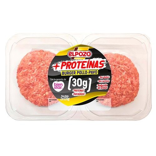 EL POZO Burger pollo y pavo + proteínas 2 x 120 g.