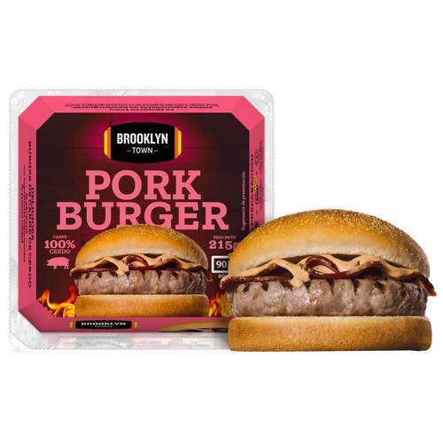BROOKLYN TOWN Hamburguesa (100% carne de cerdo) con bacon y salsa smokey, lista para calentar y comer BROOKLYN TOWN 215 g.