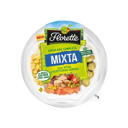 Ensalada mixta con atún y aceitunas verdes FLORETTE 190 g.