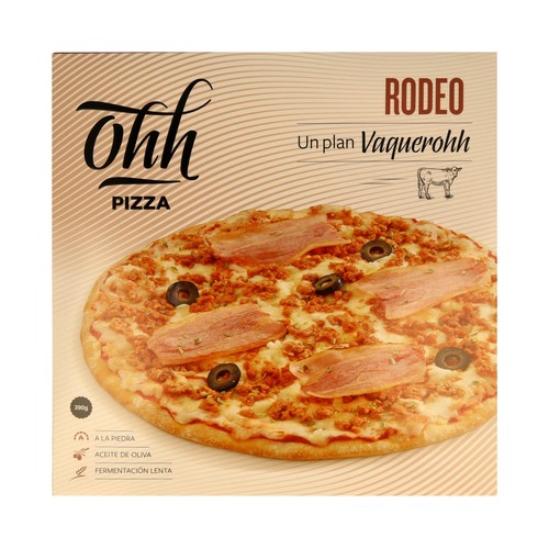 OHH PIZZA Pizza rodeo con carne picada y bacon cocida en horno de piedra OHH PIZZA 390 g.