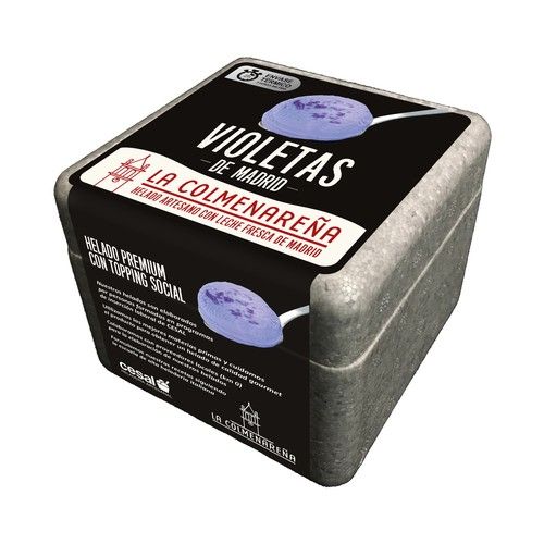 LA COLMENAREÑA Tarrina de helado artesano de violetas, elaborado con leche fresca de Madrid 500 ml.