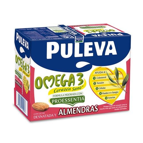 PULEVA Preparado lácteo desnatado, enriquecido con almendras, ácido oleico y Omega 3 Omega  6 x 1l.